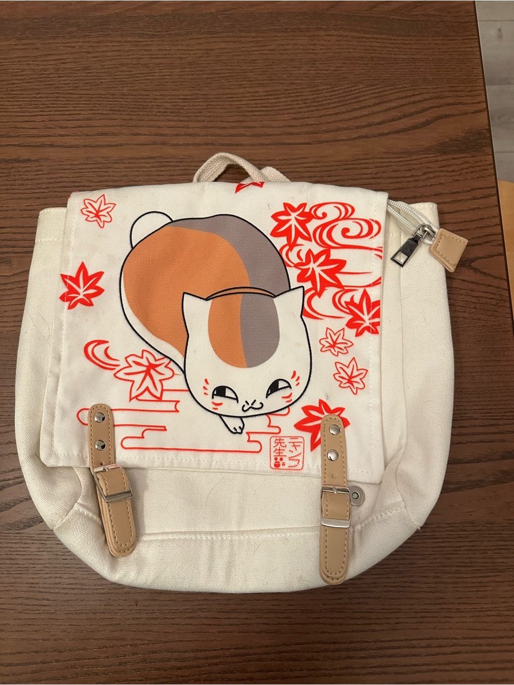 Japanese style cat backpack with autumn leaves